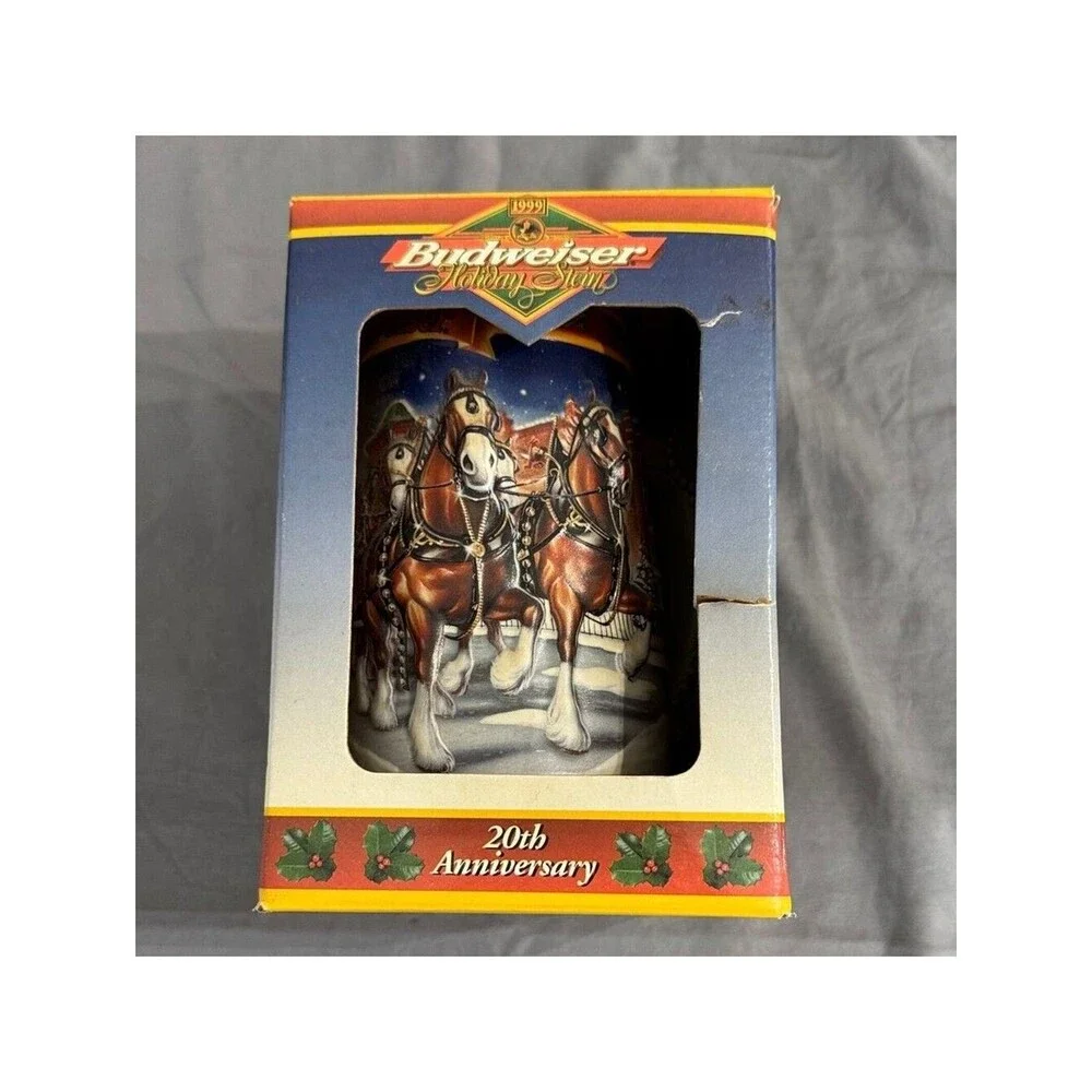 Budweiser 20th Anniversary Holiday Stein with Clydesdales in Box.